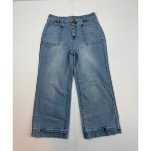 Fourth + Bay Wide Leg Jeans Women 8 Light Wash High Rise Button Fly Patch Pocket